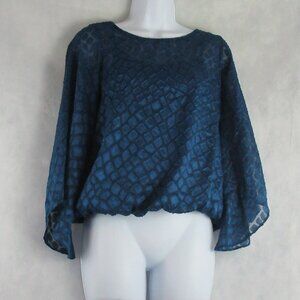 Alfani Women's Petite Snakeskin Bubble Blouse Top, Blue, PP / PXS